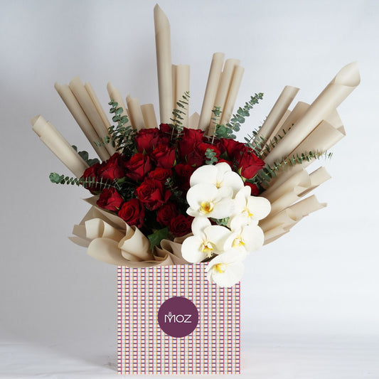 Classic Flair | Red Roses & Orchid Bouquet