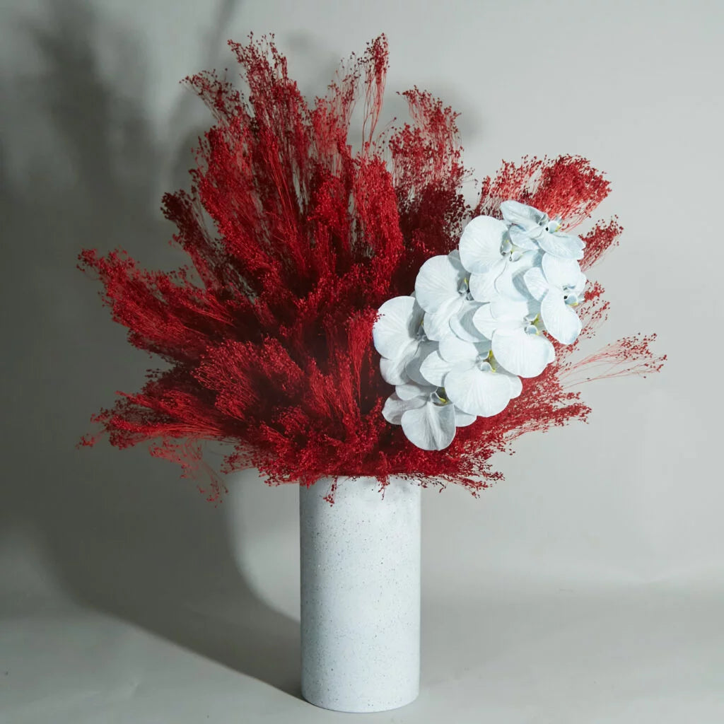 Red and blue flower arrangement