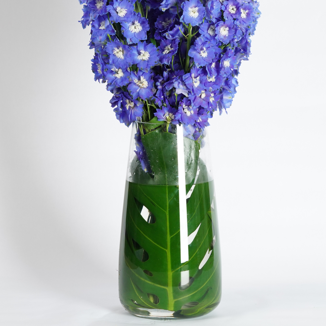 blue and green flower arrangement