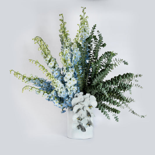 blue flower arrangement