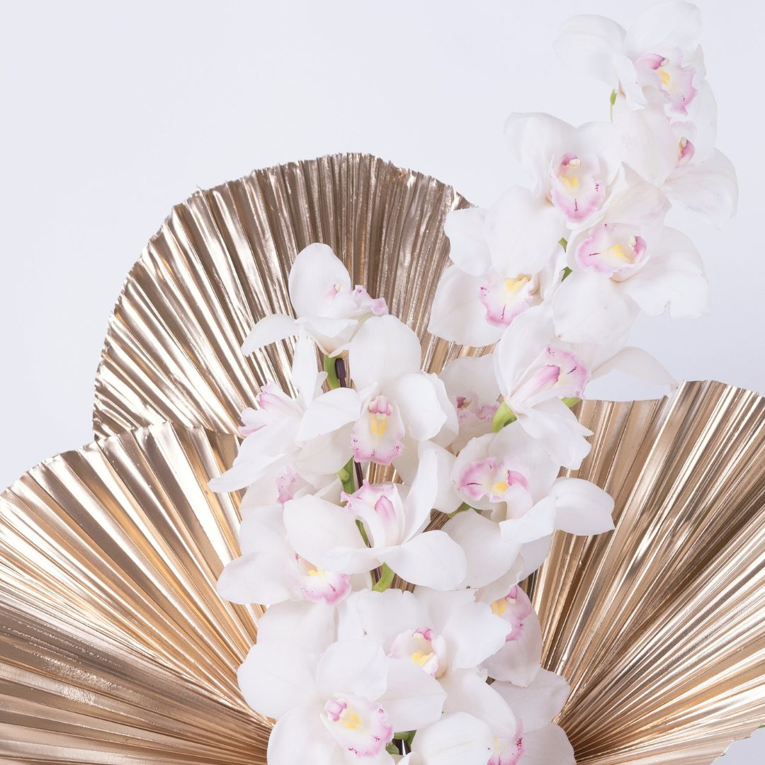 Stella | White Cymbidium Orchids & Golden Leaves