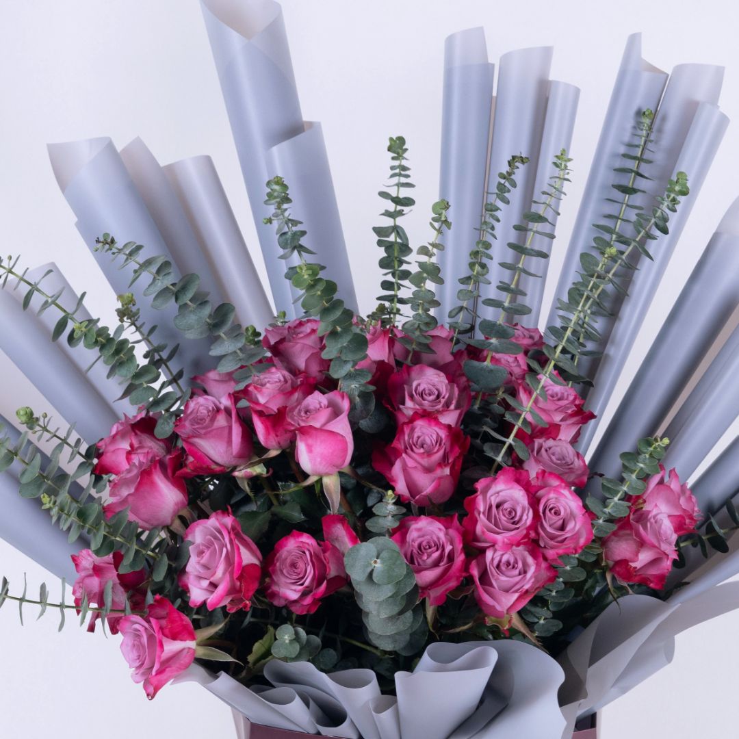 Magenta | Purple Roses & Eucalyptus Leaves
