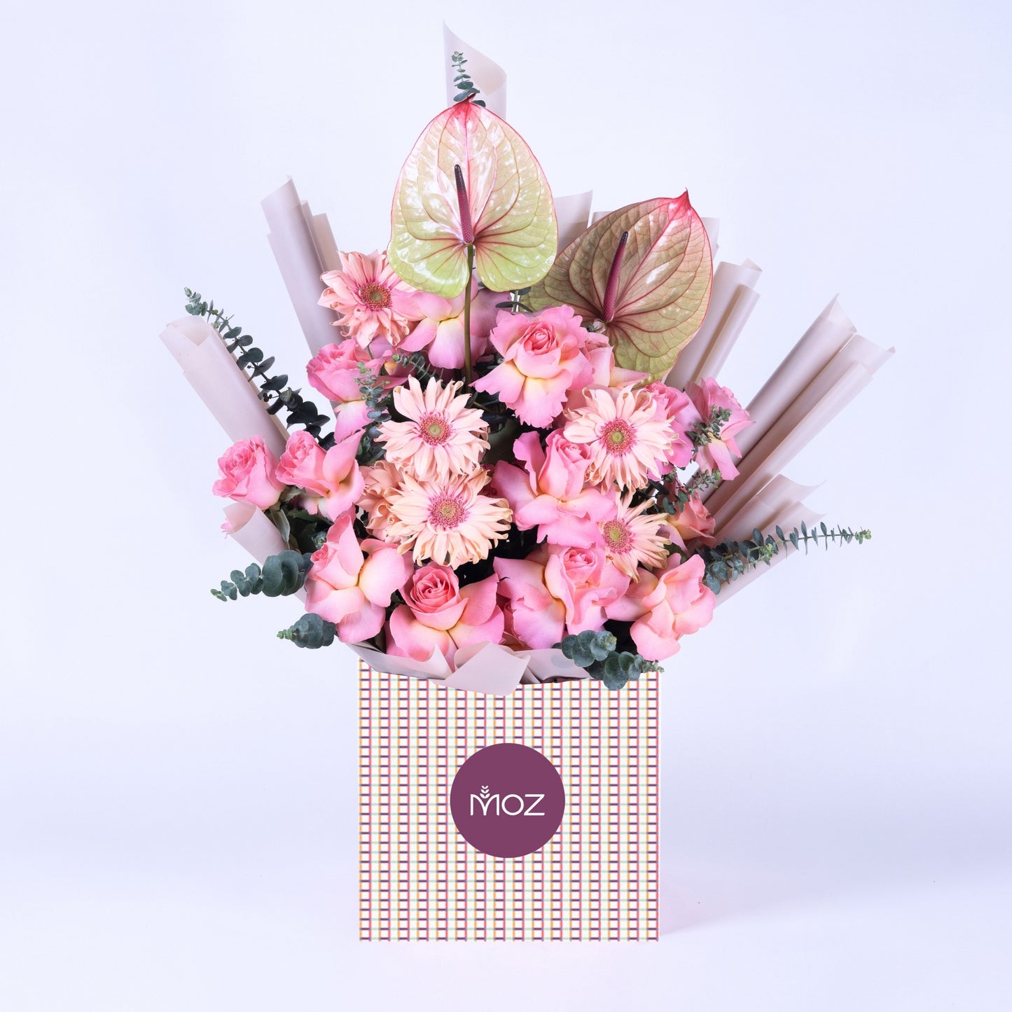 Rosbera | Pink Roses, Gerbera & Anthurium Bouquet
