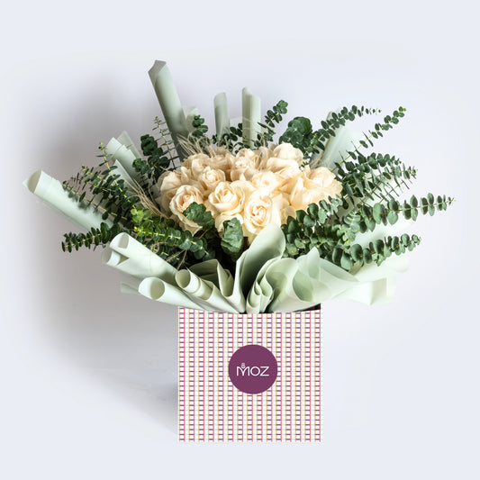 A New Day | Cream Roses & Eucalyptus Bouquet