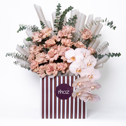 Lilt | Latte Roses, Peach Orchids  & Eucalyptus Leaves