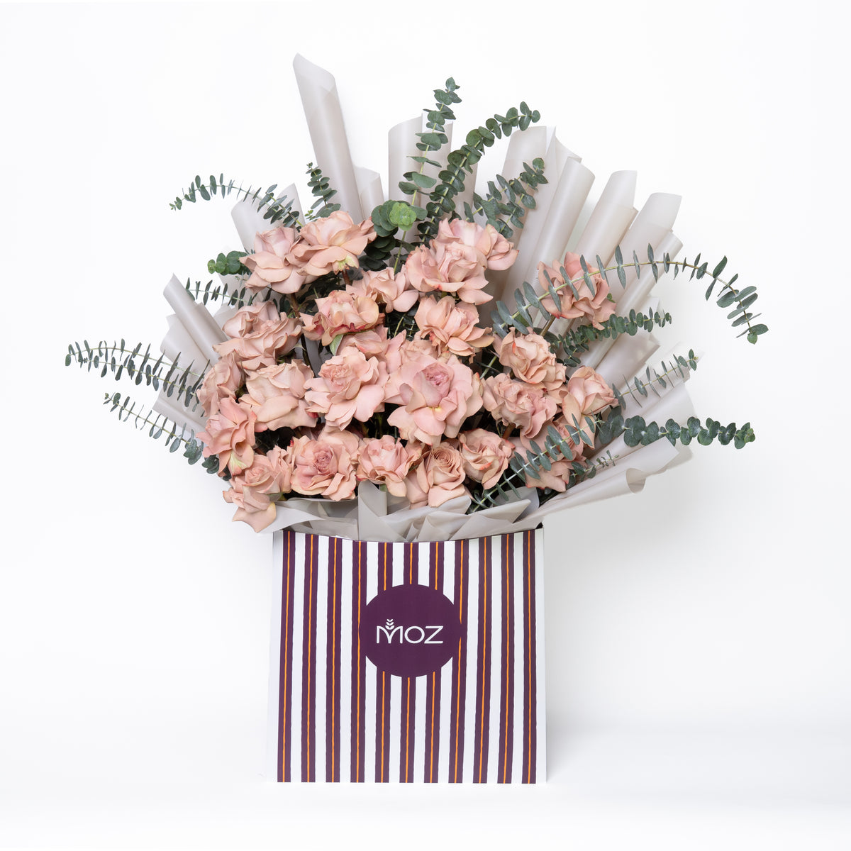 Lilt | Latte Roses, Peach Orchids  & Eucalyptus Leaves