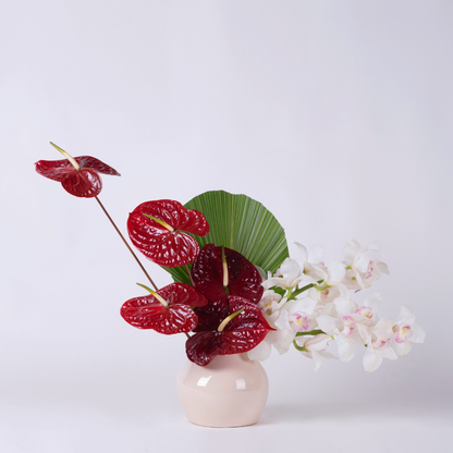 Red Anthurium & Ivory Cymbidium Orchid