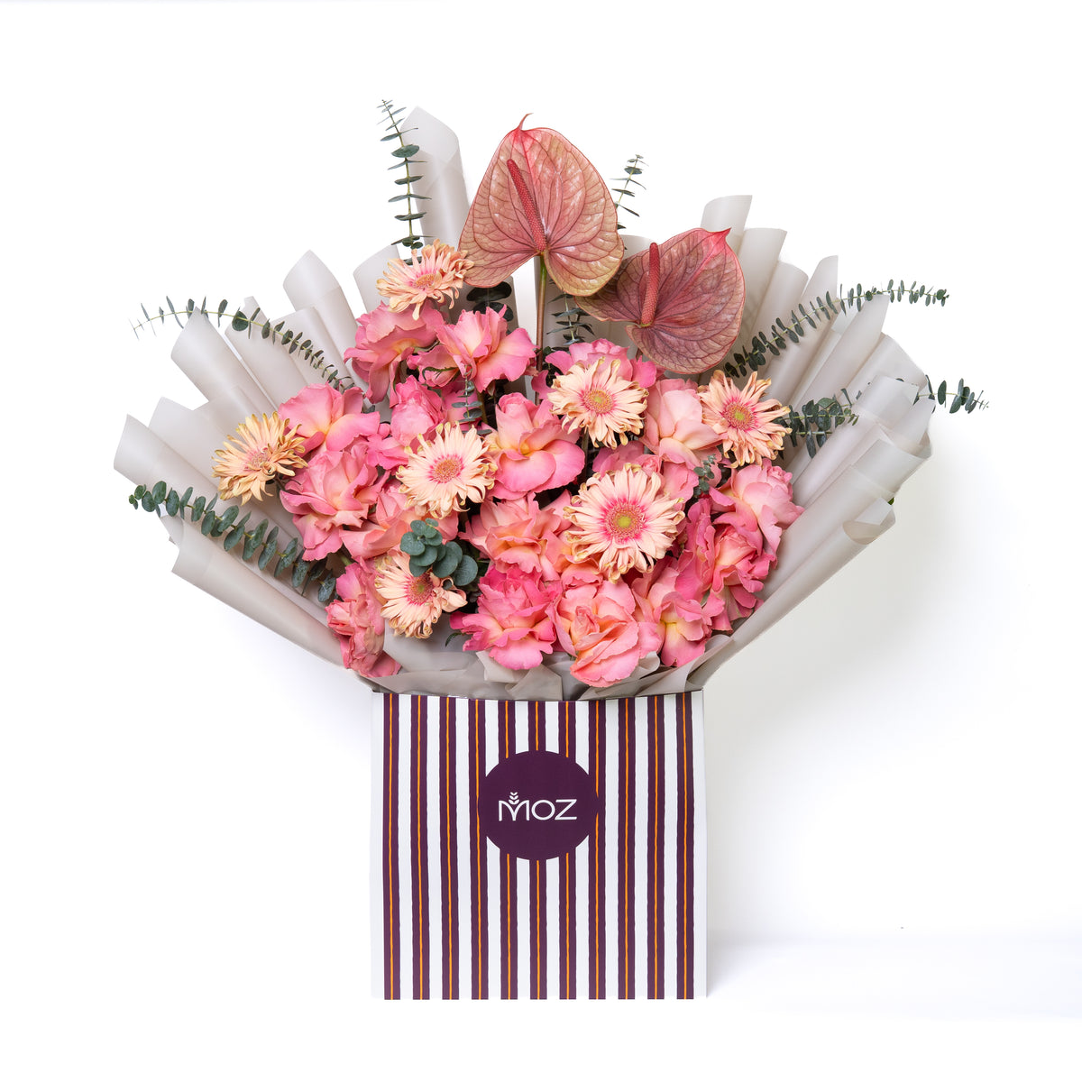 Rosbera | Pink Roses, Gerbera & Anthurium Bouquet