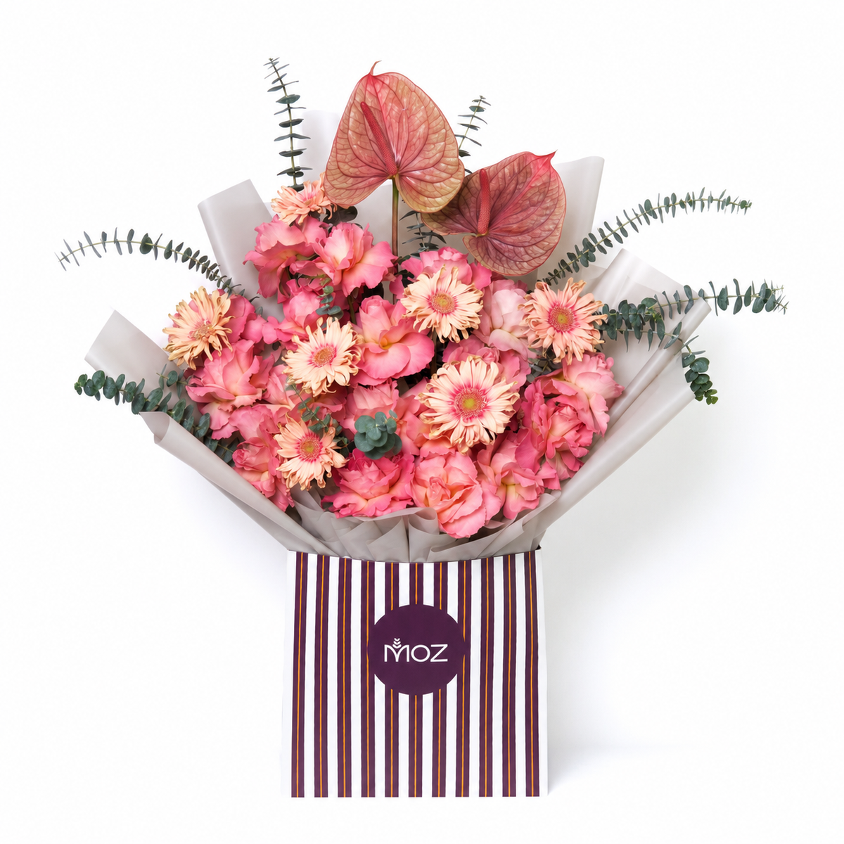 Rosbera | Pink Roses, Gerbera & Anthurium Bouquet