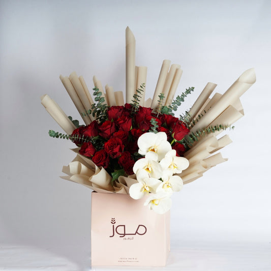 red roses orchid bouquet 
