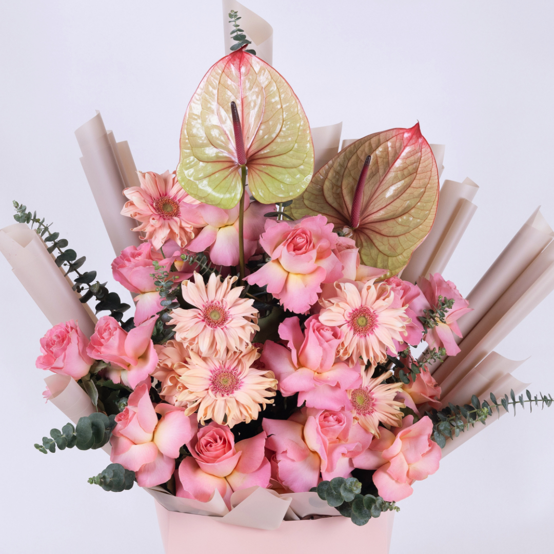 Rosbera | Pink Roses, Gerbera & Anthurium Bouquet