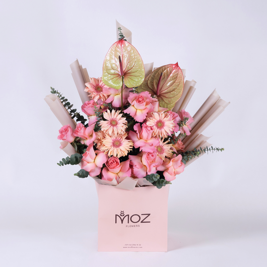 Rosbera | Pink Roses, Gerbera & Anthurium Bouquet