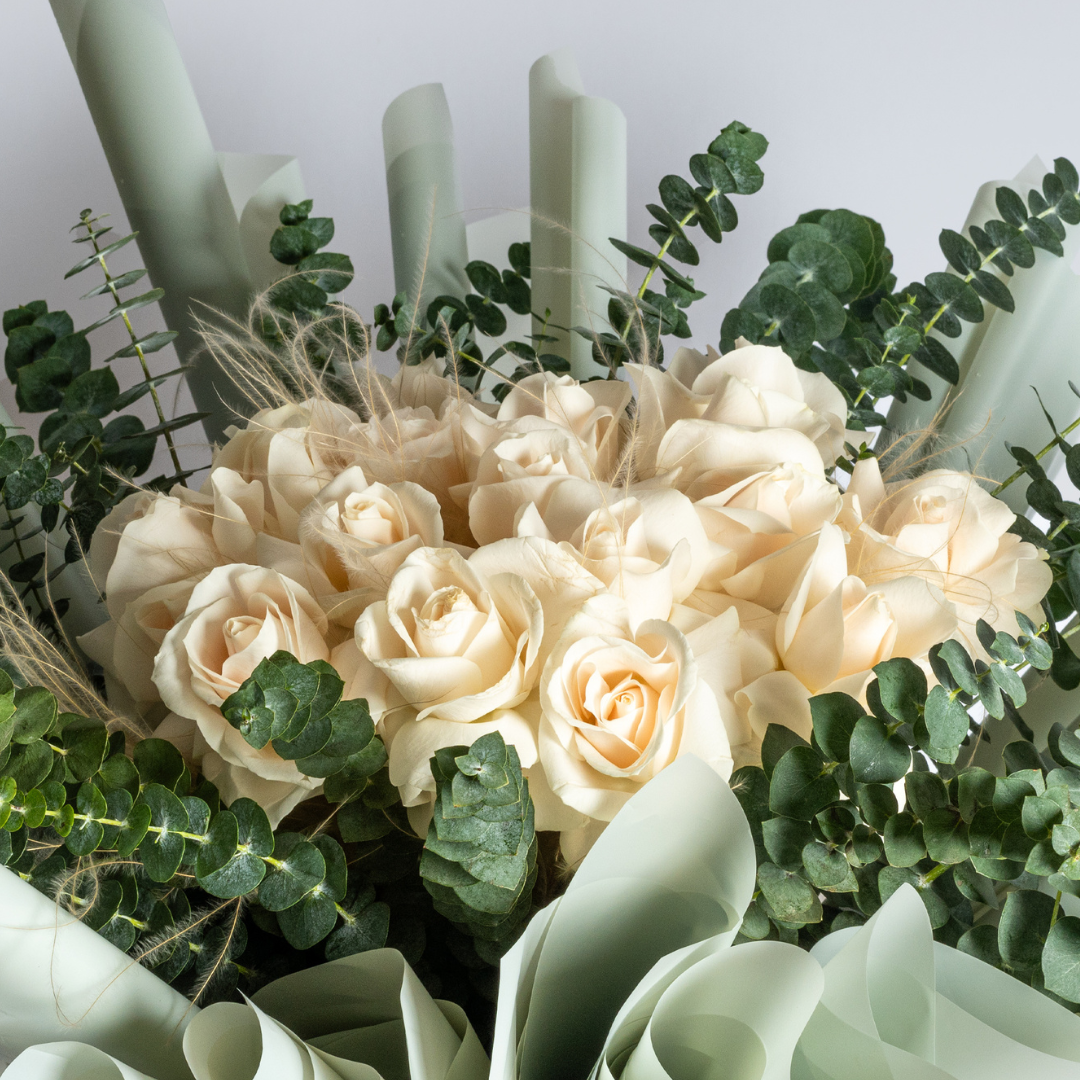 Rose and eucalyptus flower bouquet 